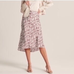 A&F Satin Zebra Print Midi Skirt